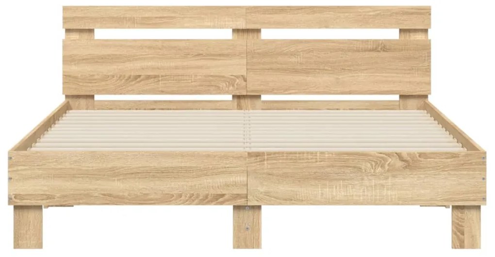 Estrutura cama c/ cabeceira/luzes LED 150x200cm carvalho sonoma