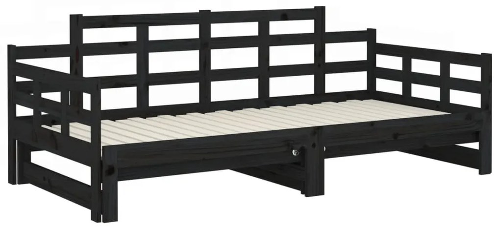 Estrutura sofá-cama de puxar pinho maciço preto 2x(90x190) cm