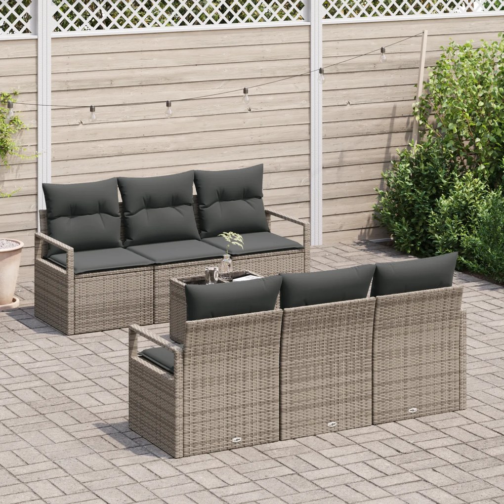 Conjunto de Sofás de Jardim vidaXL 7 Peças com Almofadas Cinza Rattan