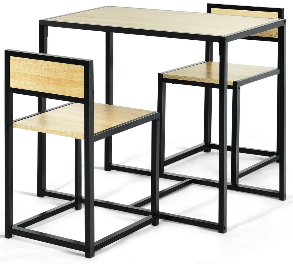 Conjunto cozinha com Mesa Compacta e 2 Cadeiras com Estrutura Metálica para Pequenos Espaços Cozinha Sala de Jantar Bistró Natural