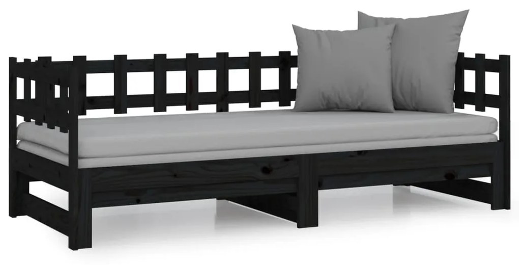 Sofá-cama de puxar 2x(90x200) cm pinho maciço preto