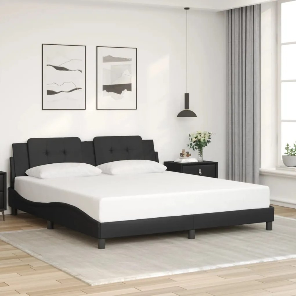 Estrutura de cama c/ luzes LED 180x200cm couro artificial preto