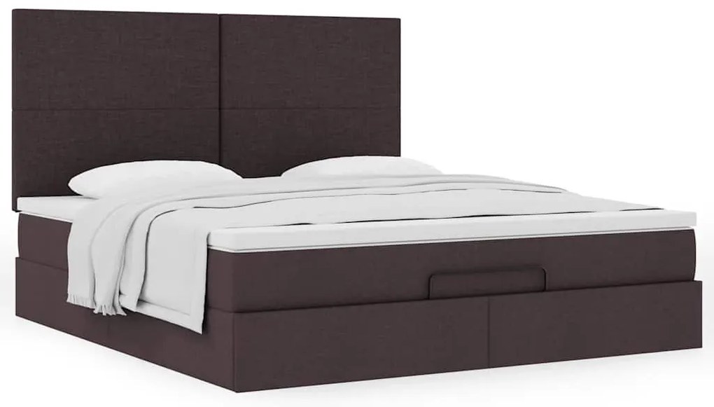 Estrutura de cama otomana com colchão tecido castanho escuro