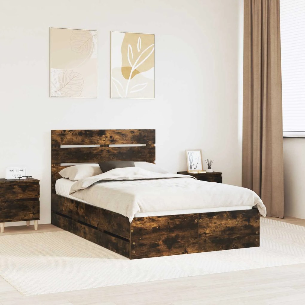 vidaXL Estrutura da Cama com gaveta Carvalho Defumado 135 x 190 cm