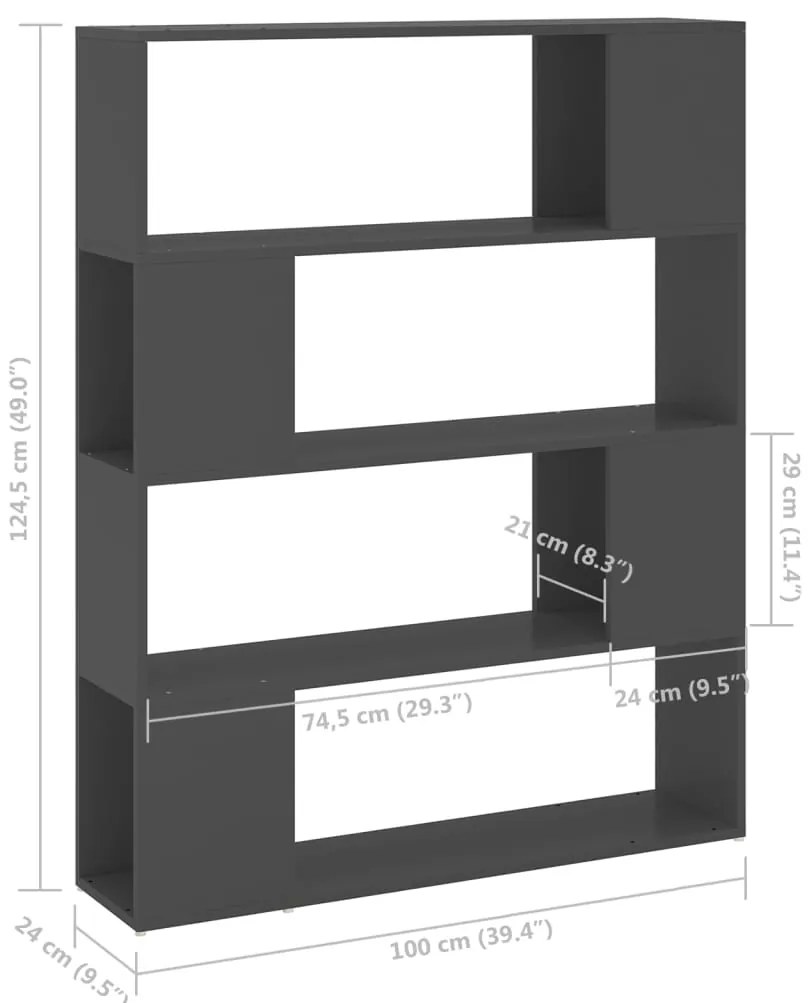 Estante/divisória 100x24x124 cm cinzento
