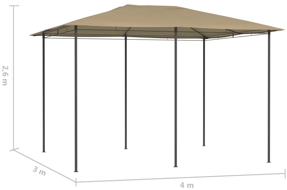 Gazebo 3x4x2,6 m 160 g/m² cinzento-acastanhado