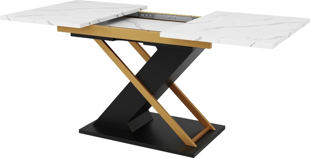 Mesa de jantar extensível, mesa de cozinha-sala com pés cruzados, 120-160C x 80L x 75,4A cm, Branco+Preto