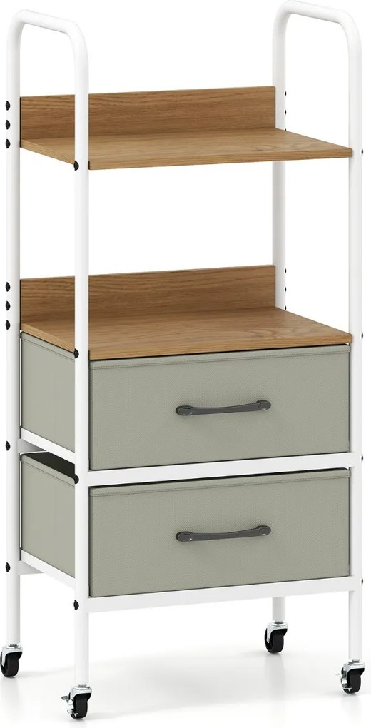 Carrinho de armazenamento móvel 30 x 43,5 x 96 cm com rodas de cozinha ou escritório com Suporte para impressora com 2 prateleiras abertas e 2 gavetas