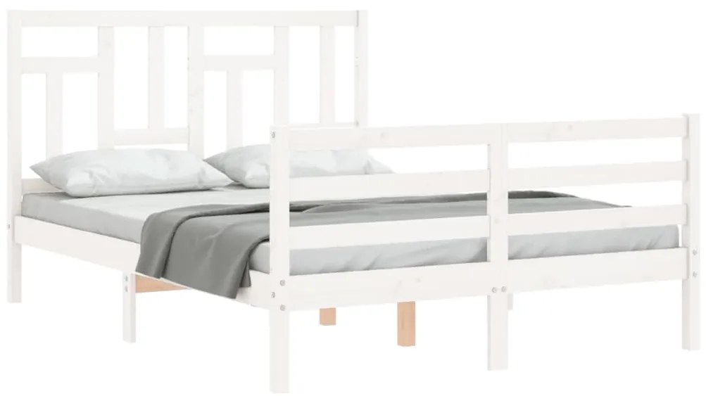 Estrutura de cama com cabeceira 140x200cm madeira maciça branco