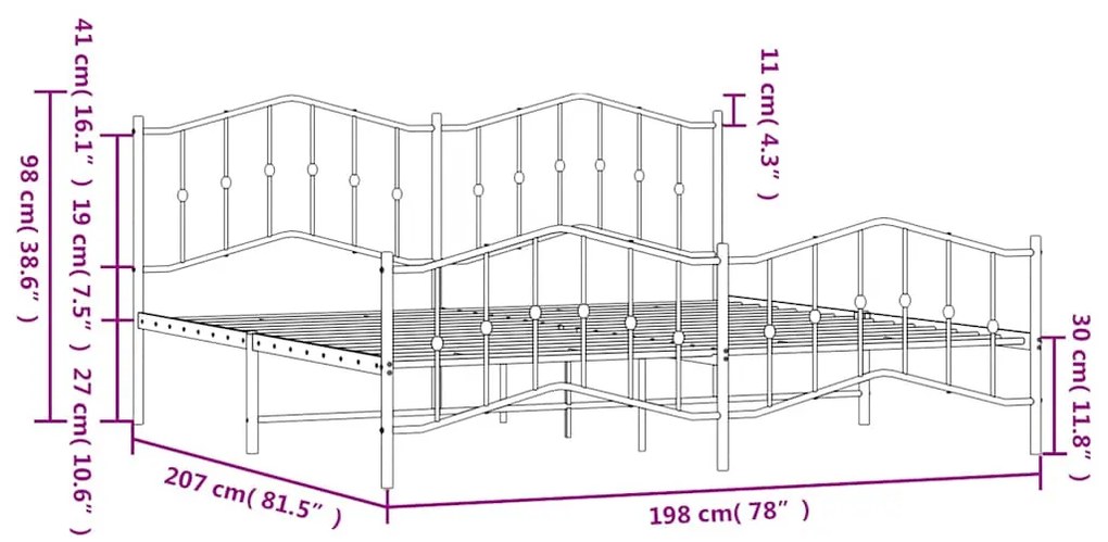 Estrutura de cama com cabeceira e pés 193x203 cm metal branco