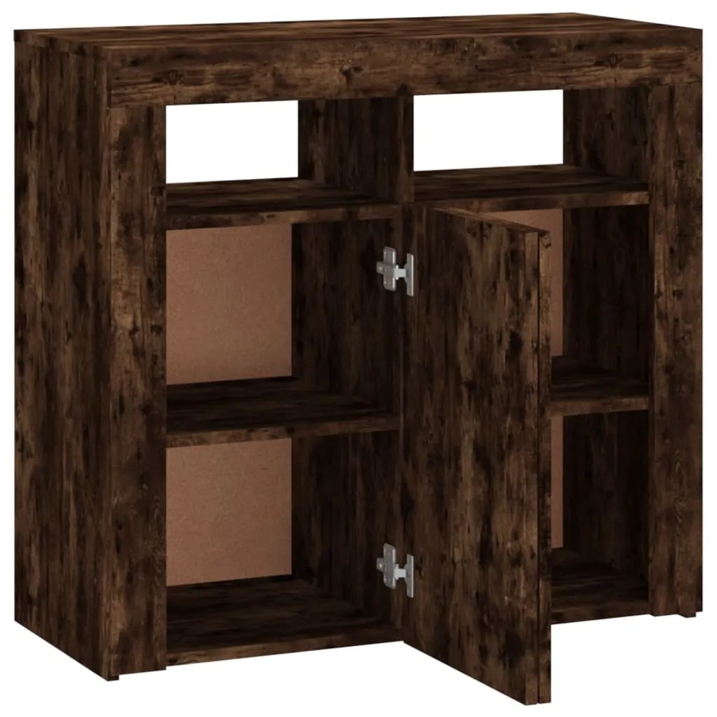 Aparador com luzes LED 80x35x75 cm carvalho fumado