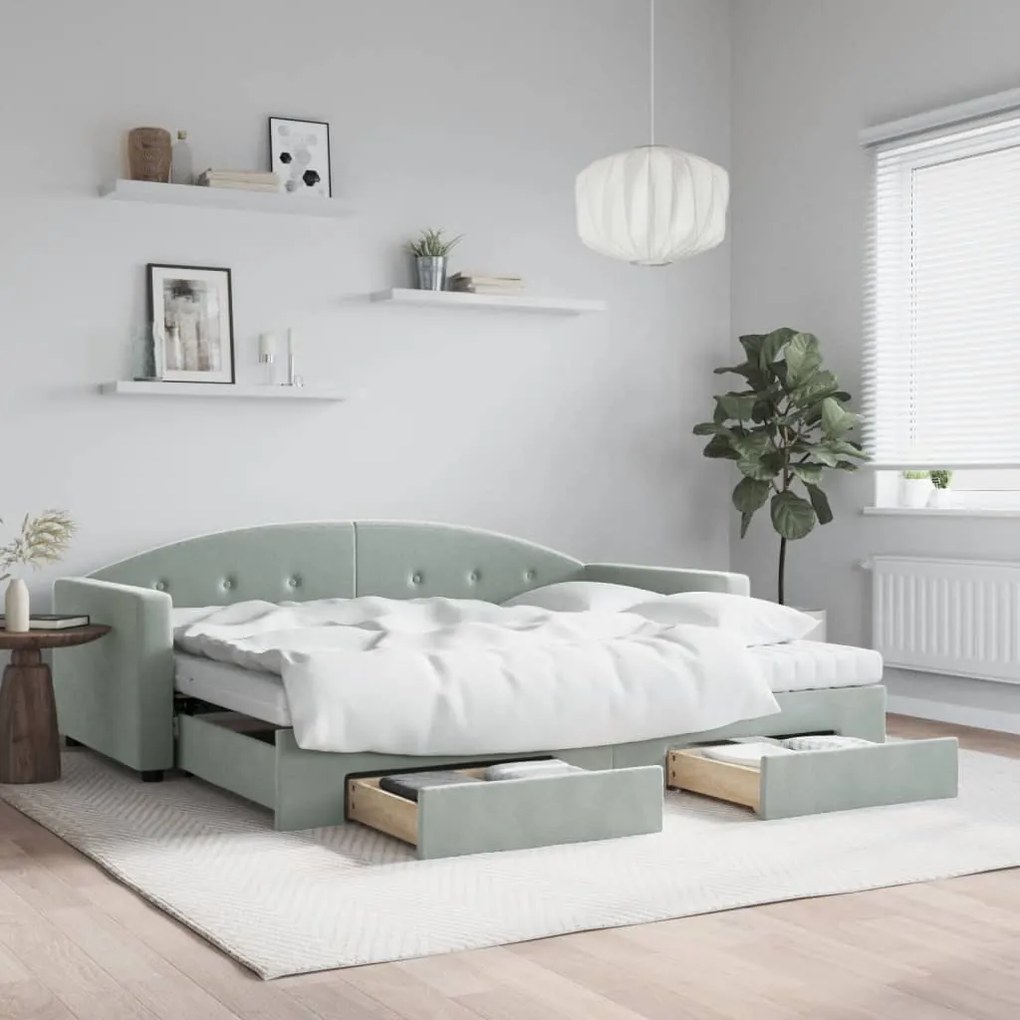 vidaXL Sofá-cama c/ gavetão e gavetas 90x190 cm veludo cinzento-claro