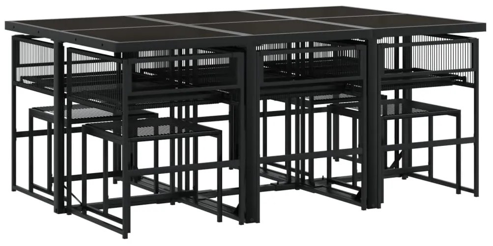 11 pcs conjunto de jantar para jardim vime PE preto