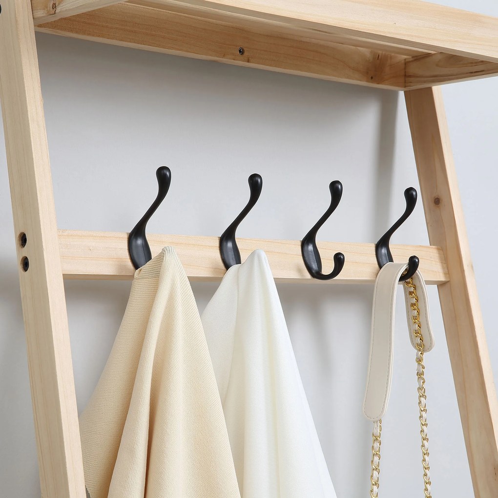 HOMCOM Suporte para Cabides de Madeira Cabideiro com Prateleiras 2 Gavetas de Tecido e 4 Ganchos para Pendurar Roupas Bolsas para Entrada Dormitório 55x37x173cm Madeira