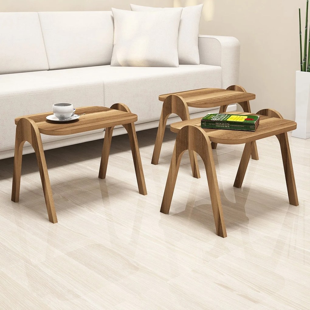 Conjunto de Mesas de Apoio Paris – Cor Nogueira – 48,6 cm x 42 cm x 35