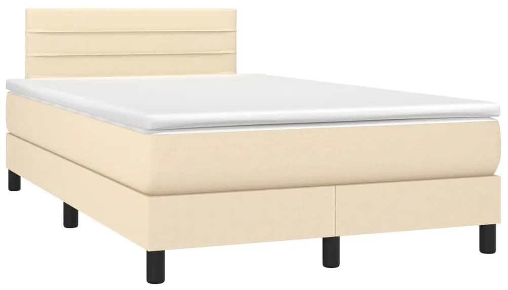 Cama box spring c/ colchão e LED 120x190 cm tecido cor creme