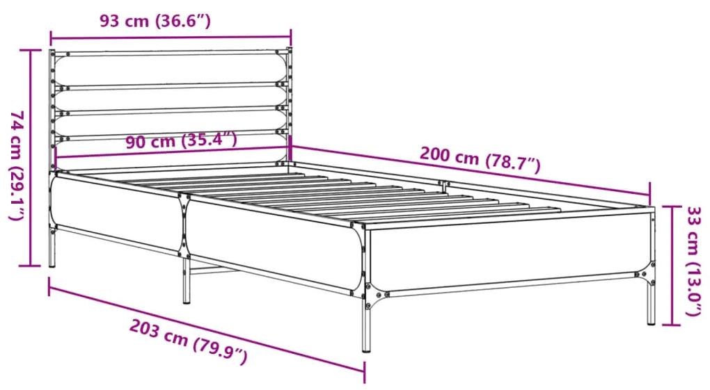 Estrutura de cama 90x200 cm derivados de madeira/metal preto