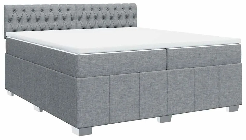 Cama com molas/colchão 200x200 cm tecido cinza-claro