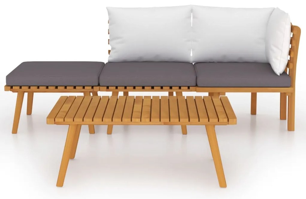 4 pcs conj. lounge jardim c/ almofadões madeira acácia maciça