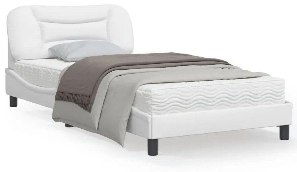 vidaXL Estrutura cama c/ cabeceira 100x200 cm couro artificial branco