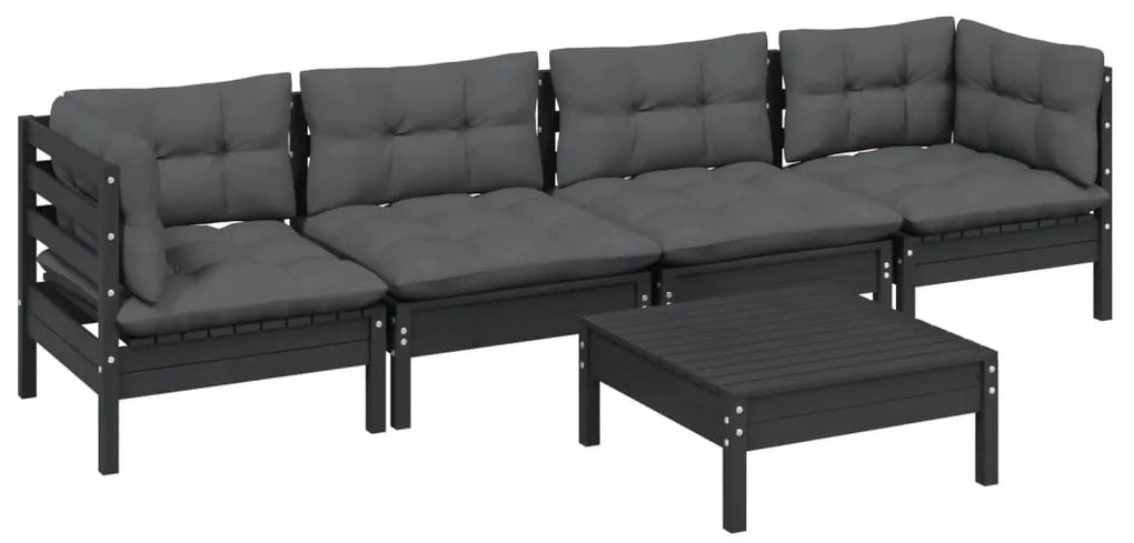 5 pcs conjunto lounge de jardim c/ almofadões pinho maciço