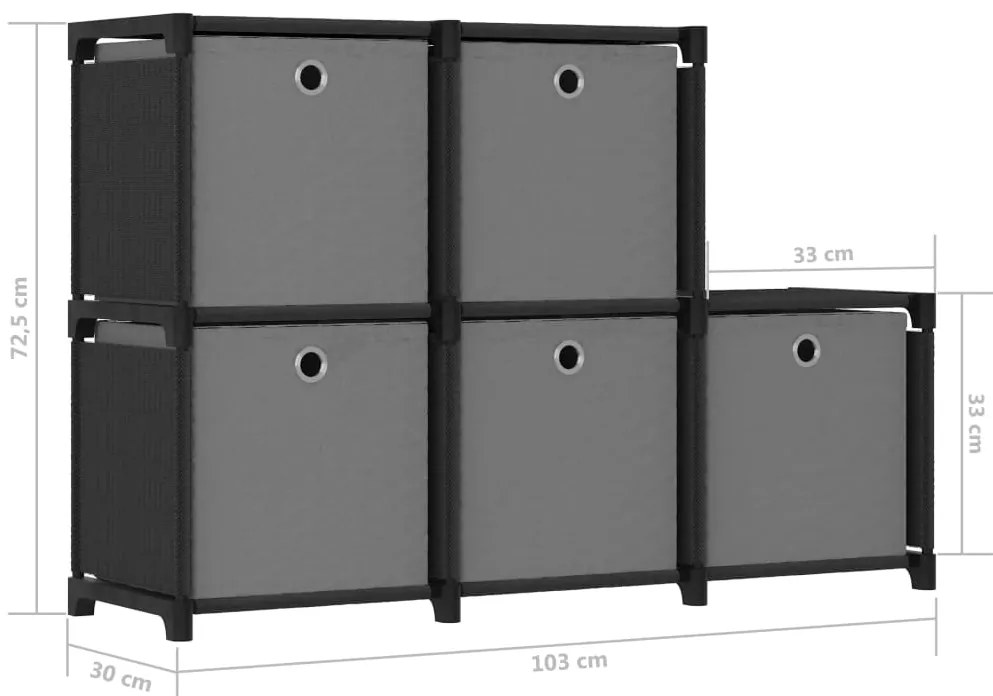 Unidade prateleira 5 cubos c/ caixas 103x30x72,5cm tecido preto