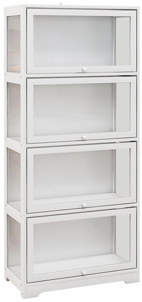 HOMCOM Vitrine Colecionador de 4 Níveis Vitrine Sala de Estar com Portas Abatíveis de Acrílico Anti-Tombo 59x30x139 cm Branco