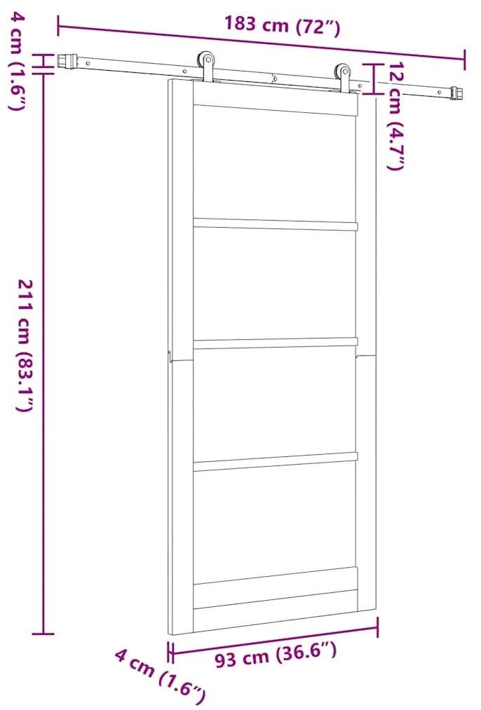 Porta Deslizante vidaXL com Conjunto de Ferragens Brancas 93x211 cm de