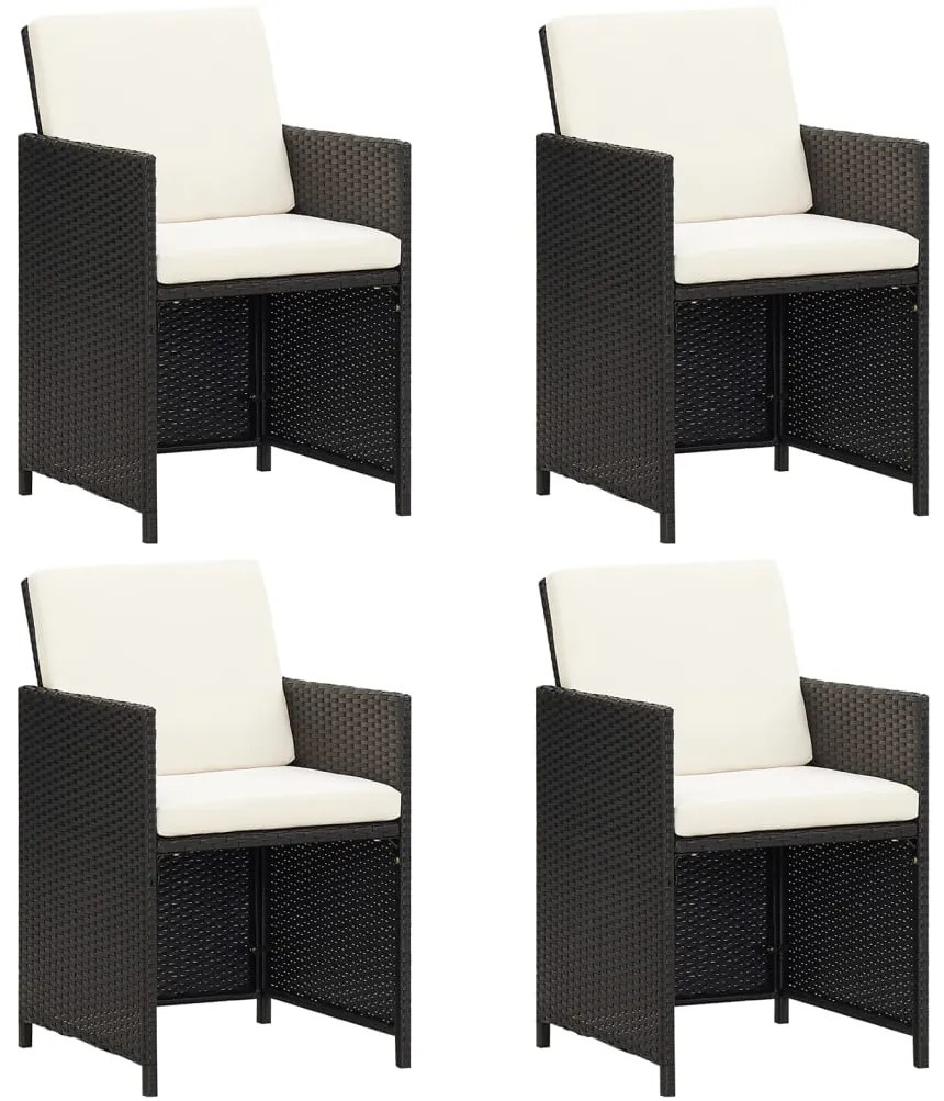 vidaXL Cadeiras de jantar p/ jardim com almofadões 4 pcs vime PE preto