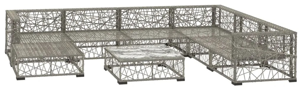 8 pcs conjunto lounge de jardim c/ almofadões vime PE cinzento