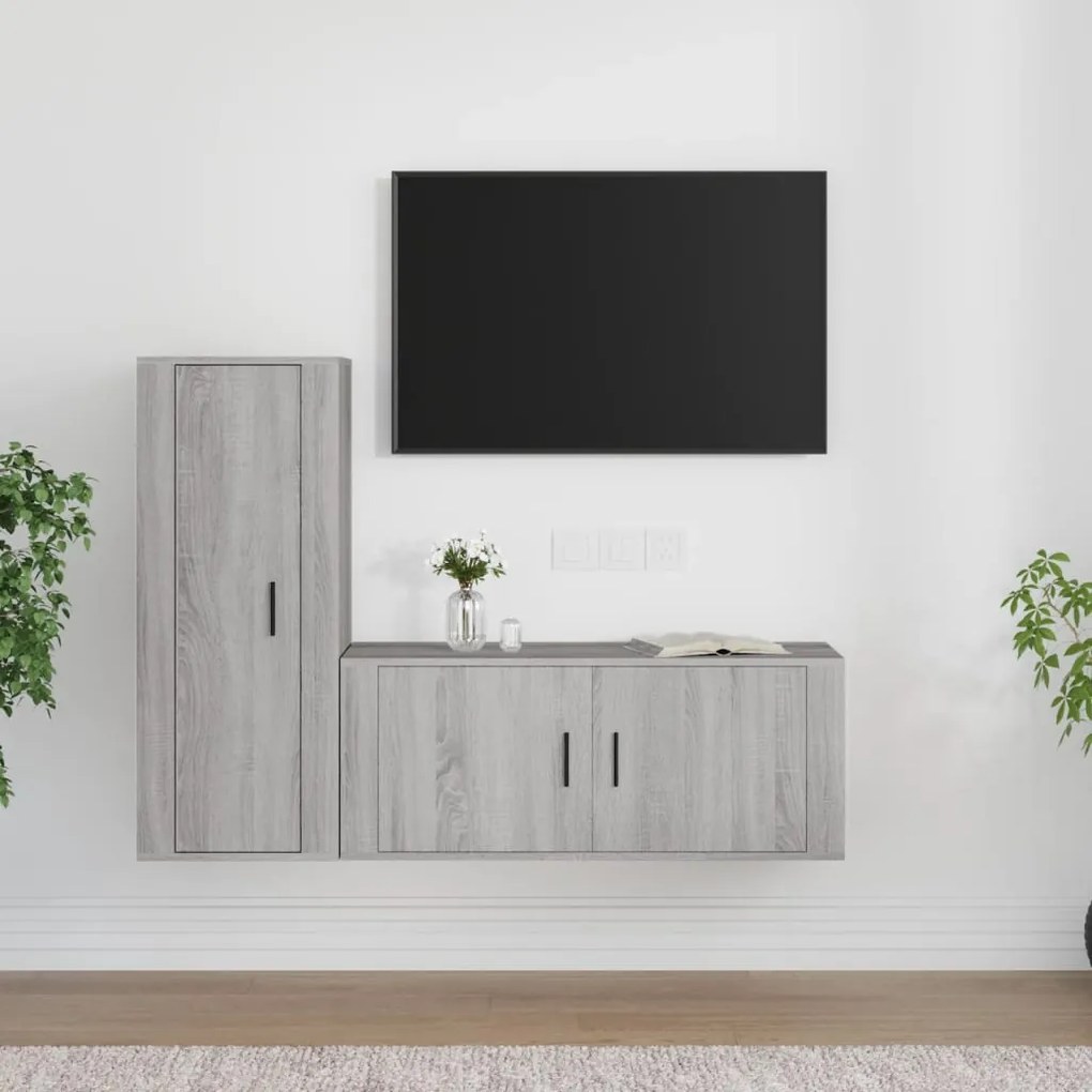 vidaXL Conjunto móveis de TV 2 pcs madeira processada sonoma cinza