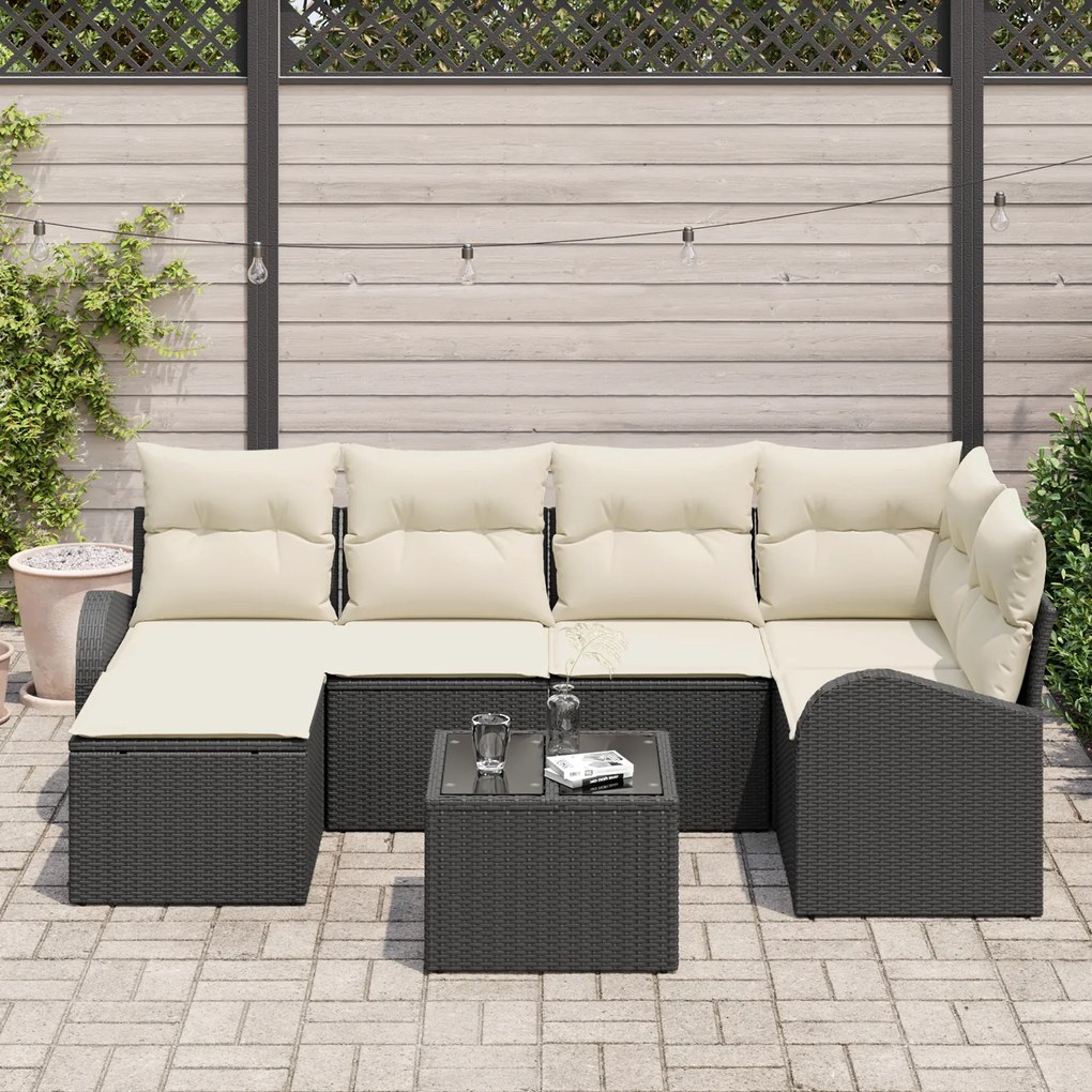 Conjunto de Sofá de Jardim de 6 Peças com Almofadas de Rattan Marrom
