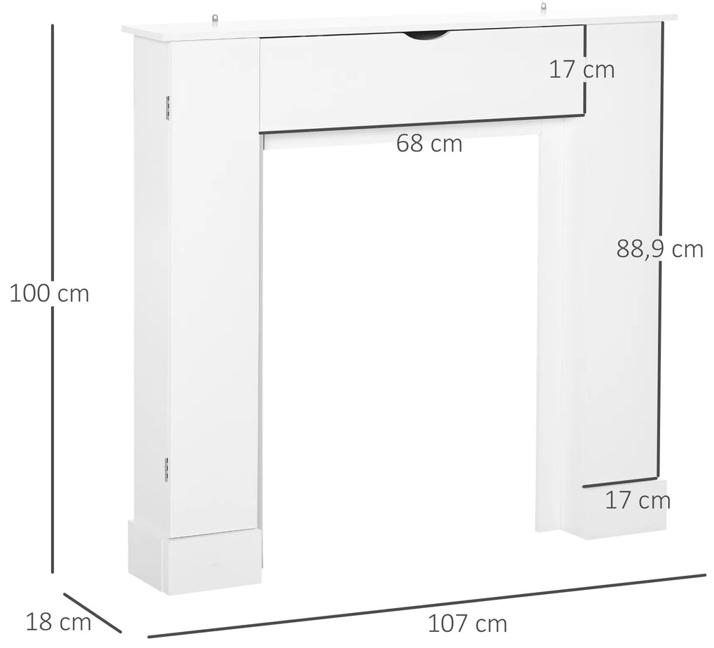 HOMCOM Estrutura para Lareira Decorativa com 3 Portas e Prateleiras Interiores Ajustáveis Estrutura de Lareira Moderna para Sala de Estar 107x18x100cm Branco
