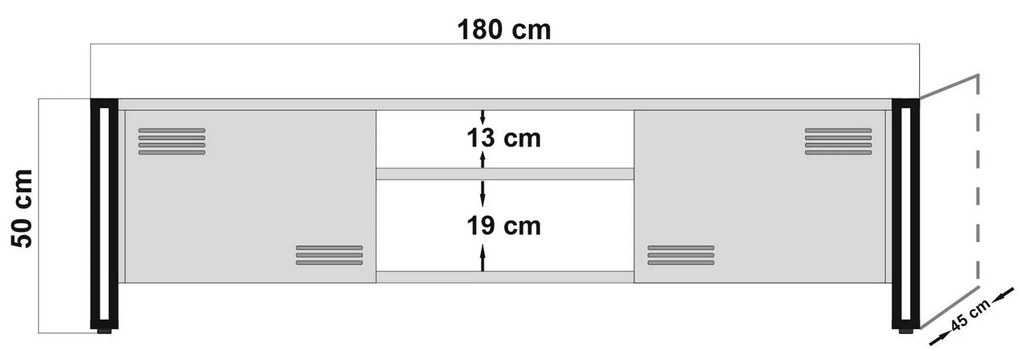 Móvel TV Cosmo – Pinho Atlântico e Preto – 180x50x45 cm