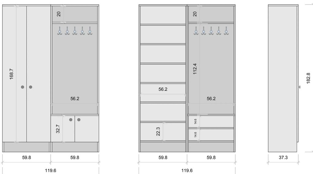Hall Stand M11 – Branco – 119,6 cm x 182,8 cm x 37,3 cm