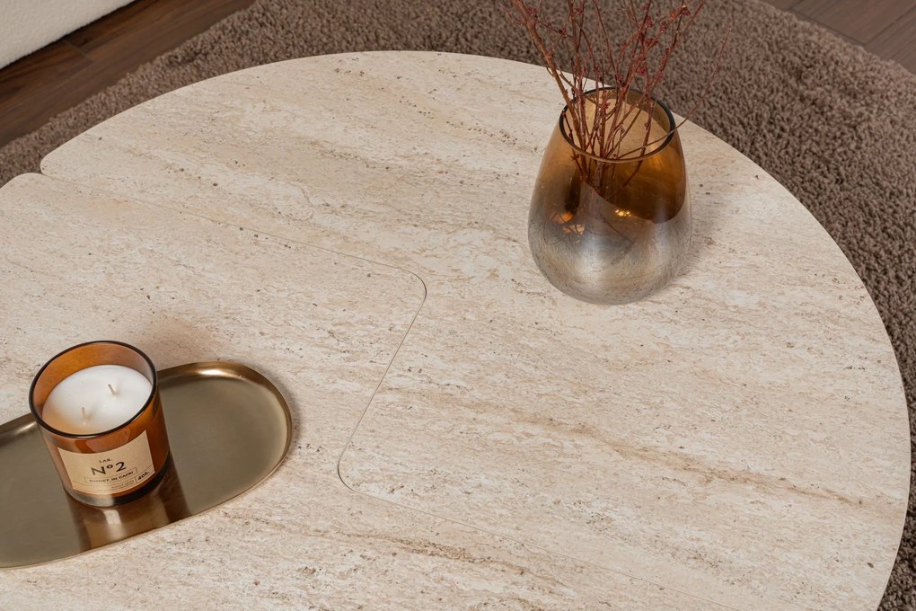 Mesa de Centro "Moira" – Travertine, Ø90x41 cm, Design Rústico Moderno