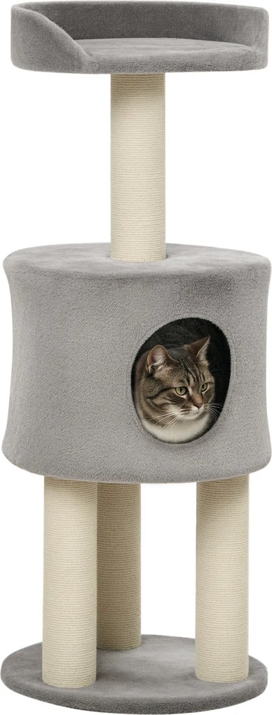 Arranhadores para gatos com arranhadores, árvore para trepar, casinha e plataforma de pelúcia, altura 103 cm, cinzenta