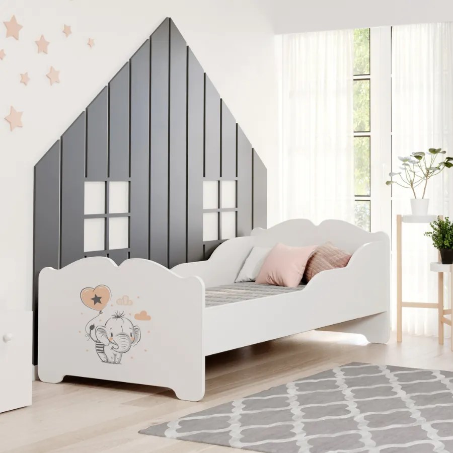 Cama infantil ANNA branca 160x80 - elefante - colchão e estrado incluído