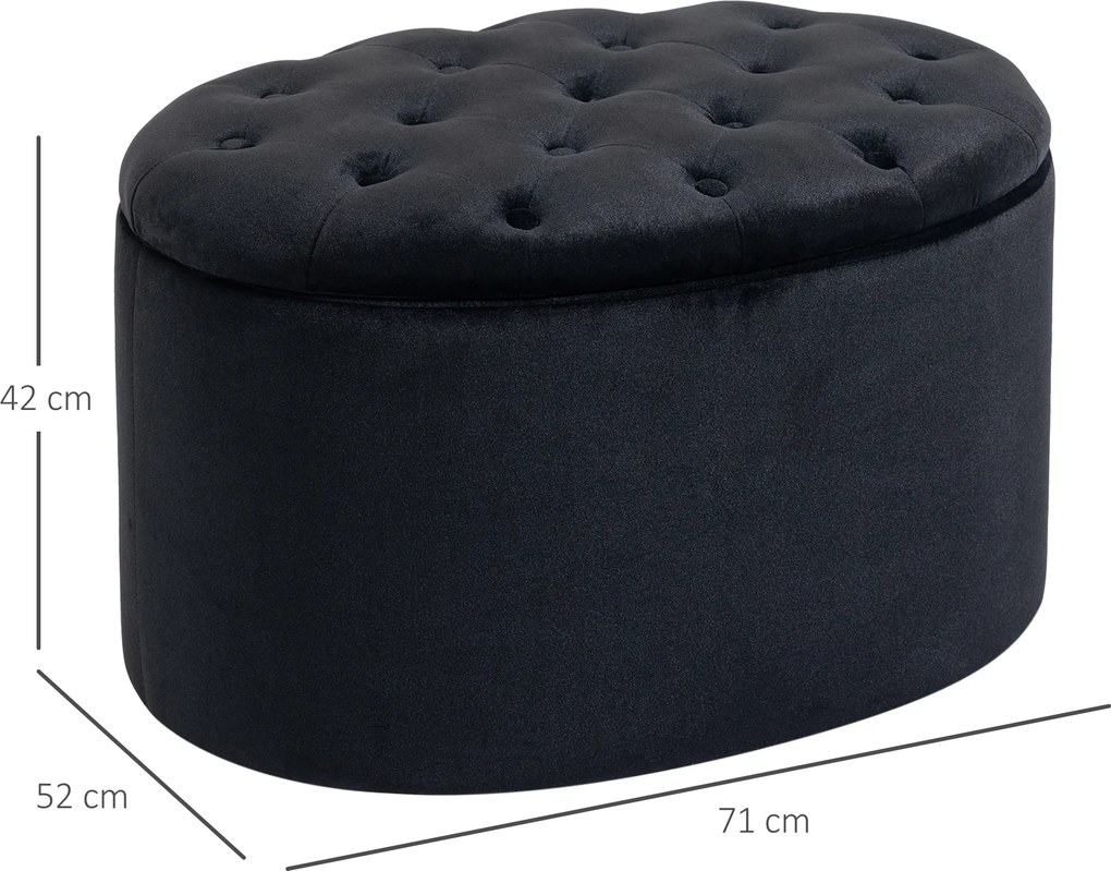 Banco de arrumação estofado com espaço de arrumação para corredor, quarto ou sala, 71 x 52 x 42 cm, preto