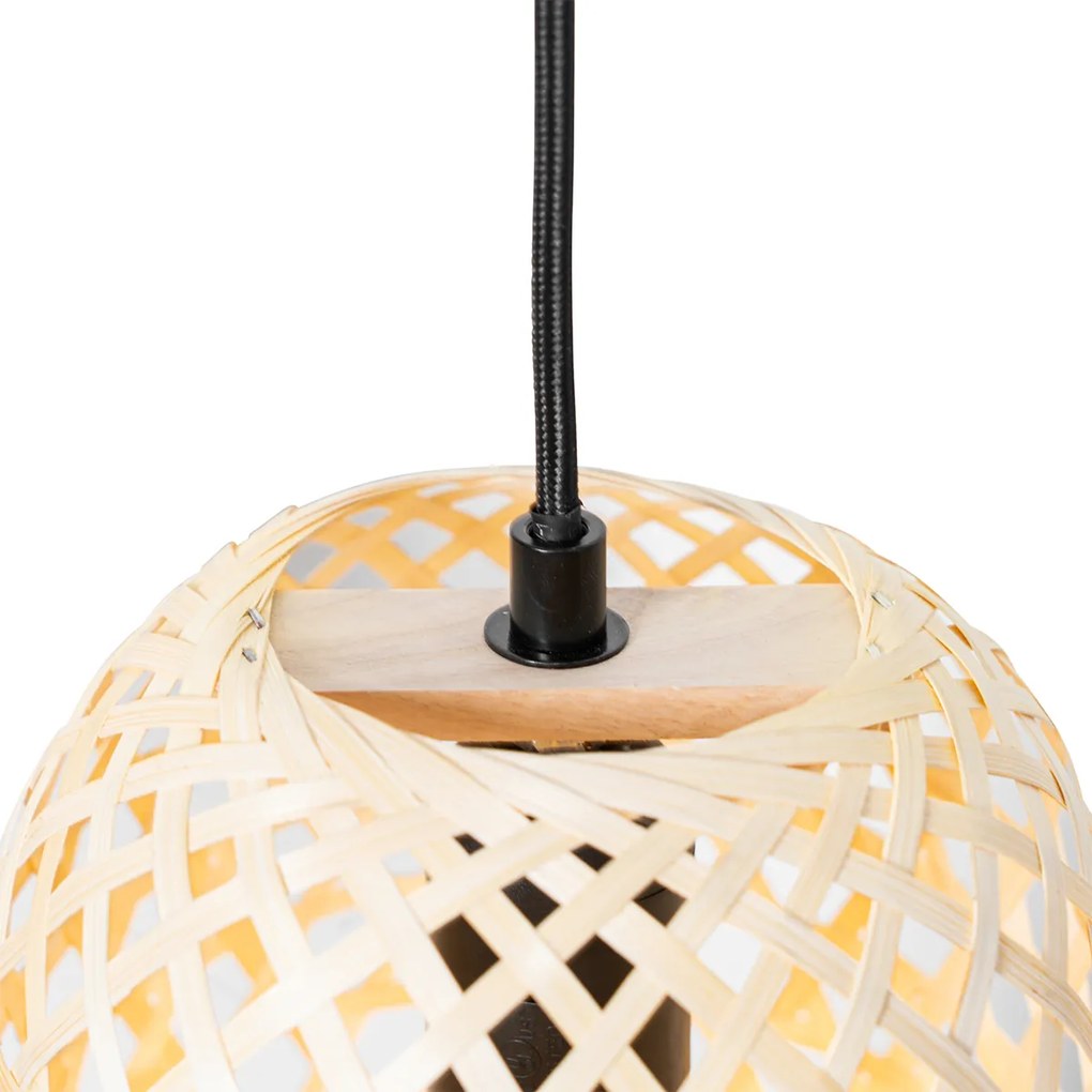 Candeeiro de suspensão oriental preto com bambu 3 luzes - Rayan Oriental