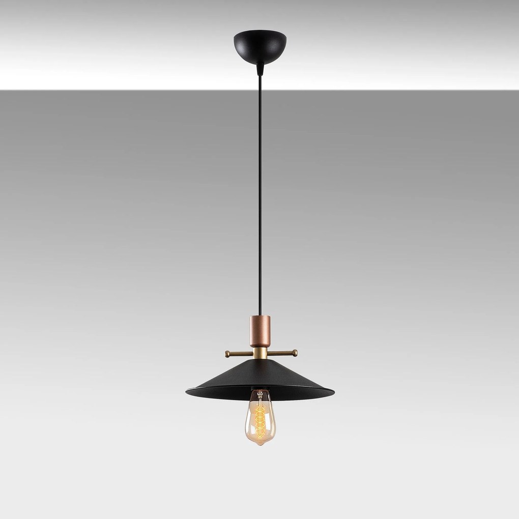 Candeeiro Suspenso Dodo – Preto e Cobre – 30 x 30 cm