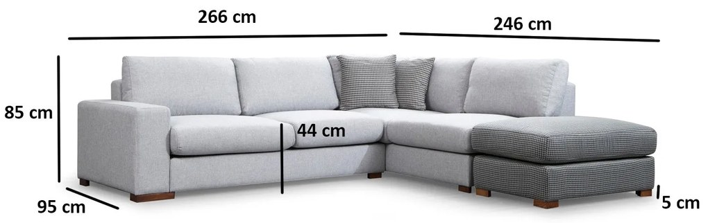 Sofá de Canto Loop – Cinzento Claro – 246 cm x 266 cm