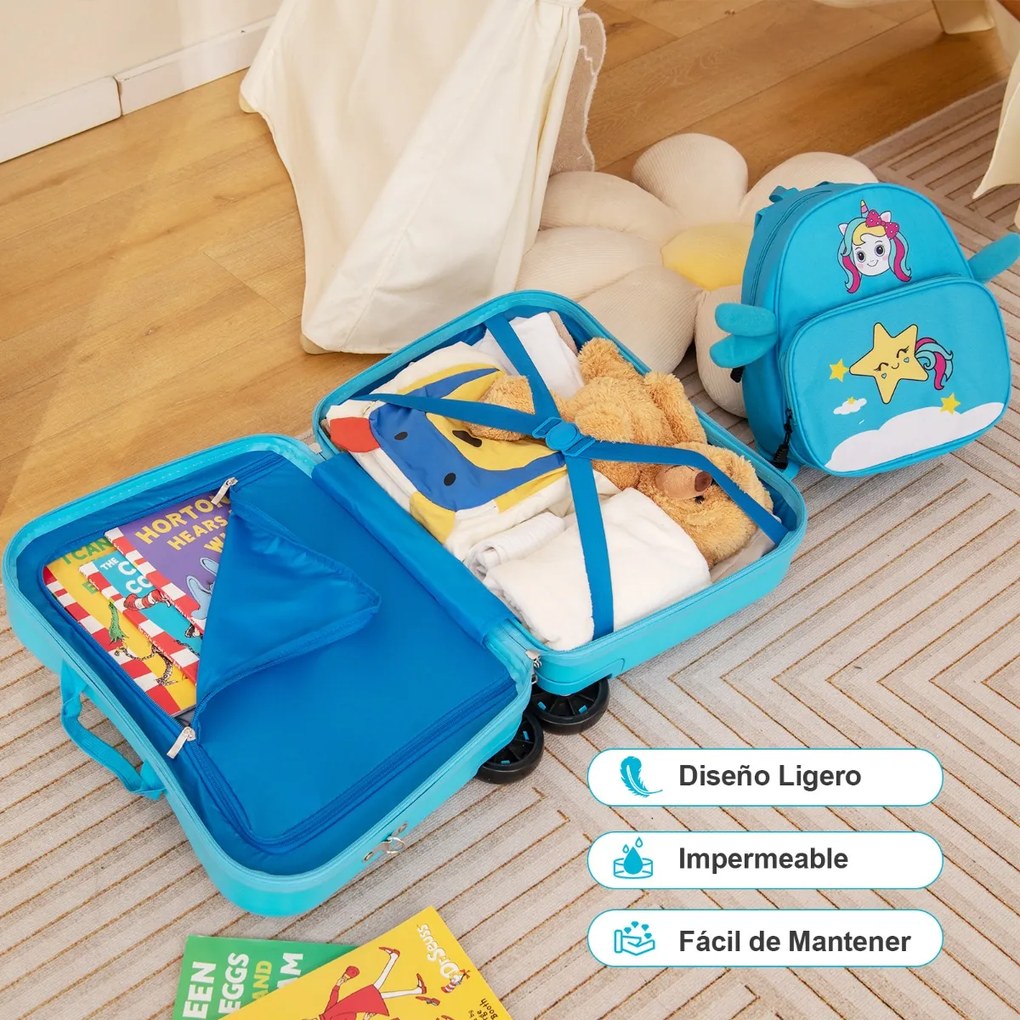 Conjunto de malas de viagem para crianças de 2 peças Mala de viagem de 2 peças e mochila com rodas Casco duro à prova de água Saco de viagem com rodas