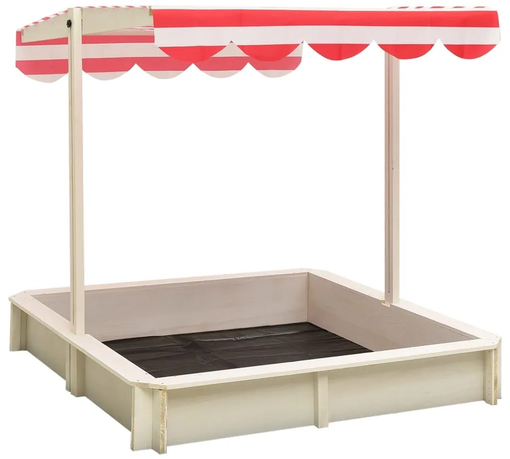 316476 vidaXL Caixa de areia c/ telhado ajustável abeto UV50 branco/vermelho
