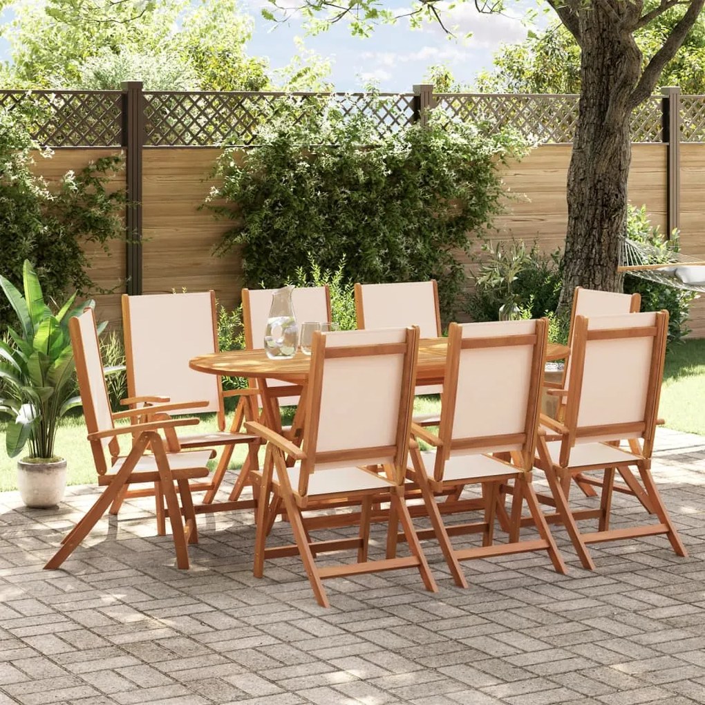 vidaXL 9 pcs conjunto de jantar para jardim acácia maciça e textilene