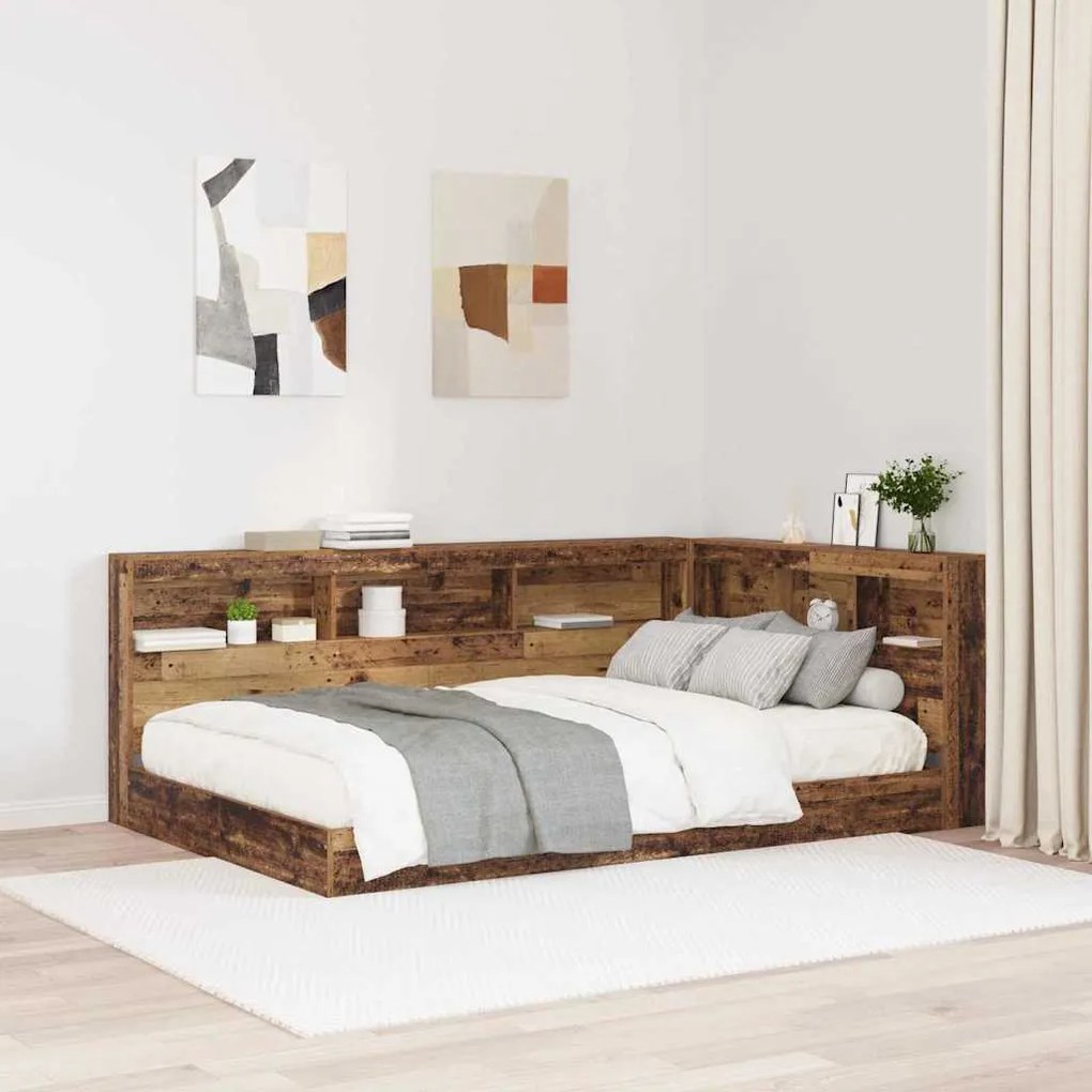 vidaXL Cabeceira de armazenamento com prateleira com cabeceira Madeira antiga 120 cm