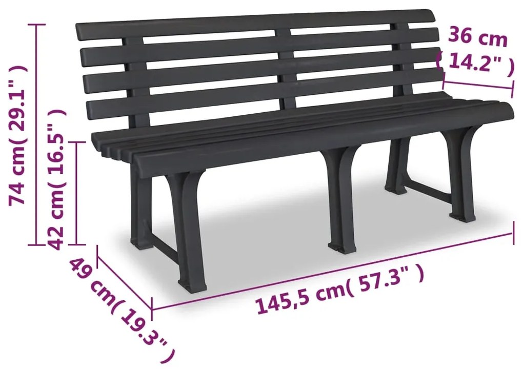 Banco de jardim 145,5 cm plástico antracite