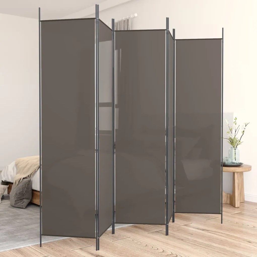 350188 vidaXL Divisória de quarto com 5 painéis 250x200 cm tecido antracite