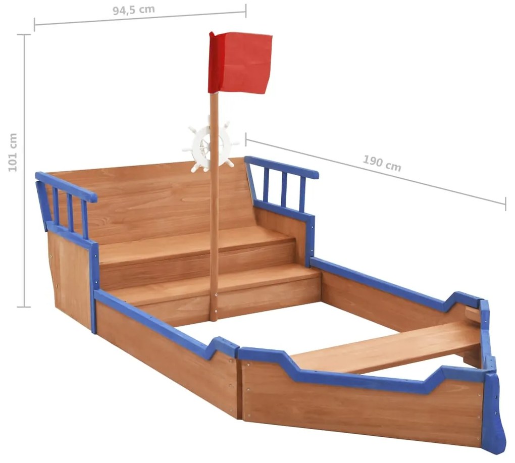 Caixa de areia navio pirata 190x94,5x101 cm madeira de abeto