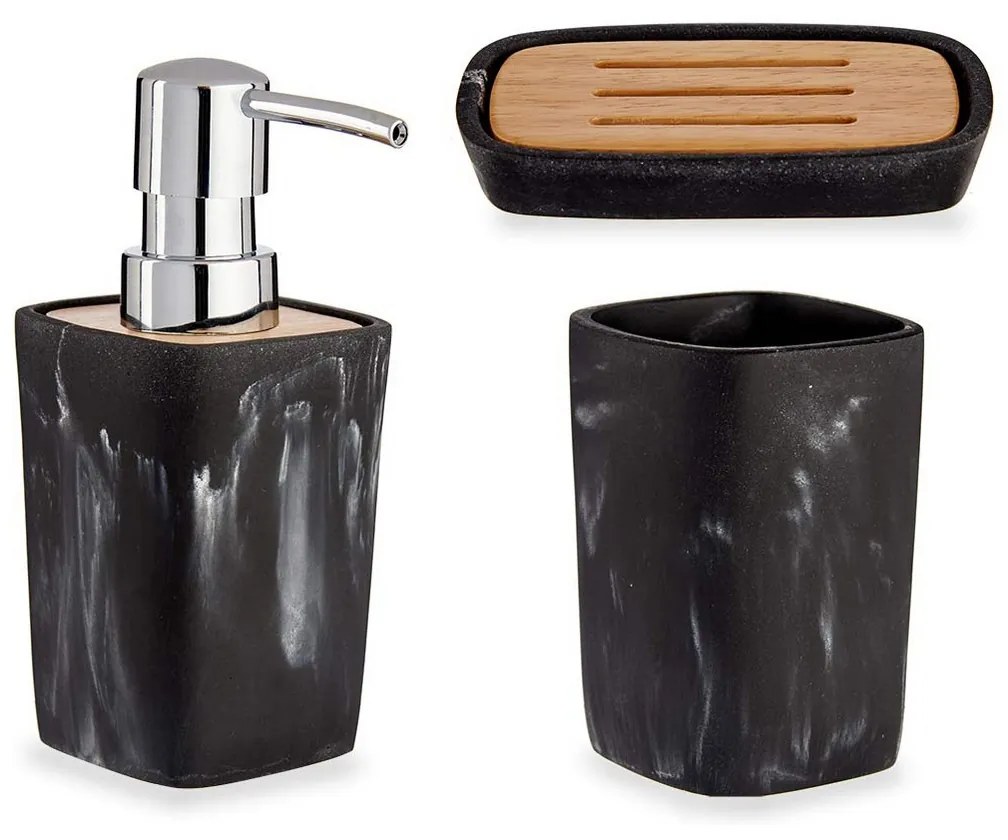 Conjunto de Banho Preto 3 Peças Plástico Bambu